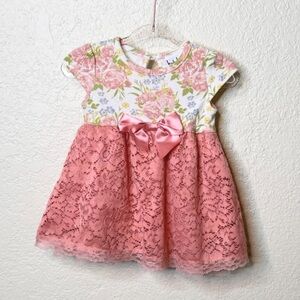 Nicole Miller Pink Floral Lace Dress